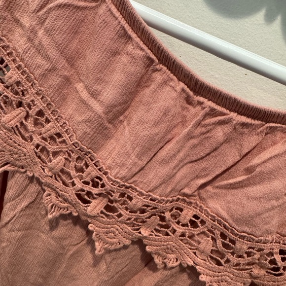 Streetwear Society Pink Women's Lace Trim Off-Shoulder Top - Picture 6 of 7